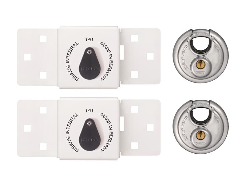 ABUS Mechanical 141/200 Diskus® Integral Van Lock White & 26/70mm Diskus® Padlock Twin Pack