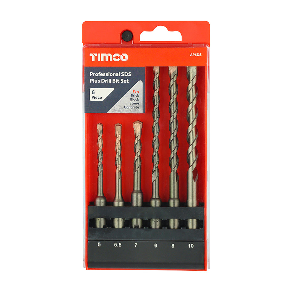 TIMCO Professional SDS Plus Drill Bit Set for Masonry, Tungsten Carbide Tipped - 5.0 x 10.0 - 6 Pieces