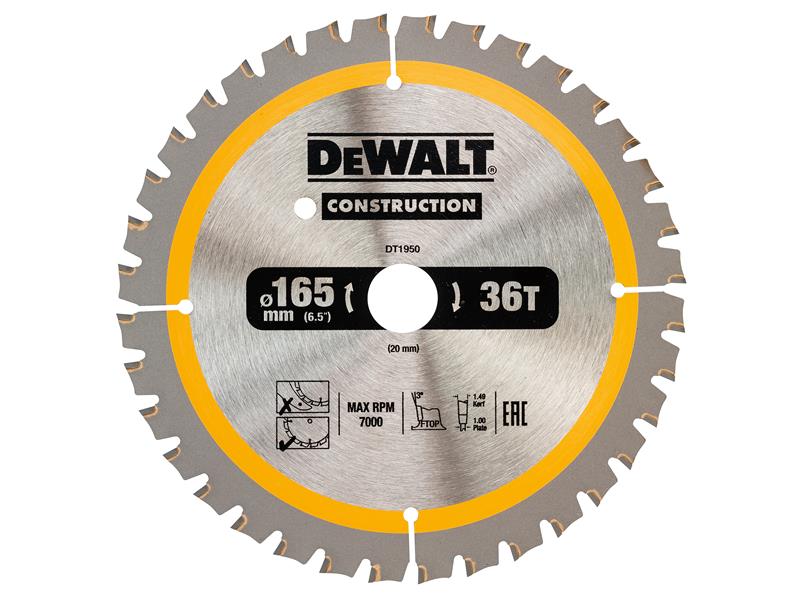 DEWALT Cordless Construction Trim Saw Blade 165 x 20mm x 36T