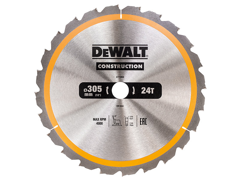 DEWALT Stationary Construction Circular Saw Blade 305 x 30mm x 24T ATB/Neg