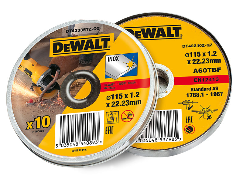 DEWALT DT42335TZ Inox Metal/Stainless Cutting Disc 115 x 1.2 x 22.23mm (Tin of 10)