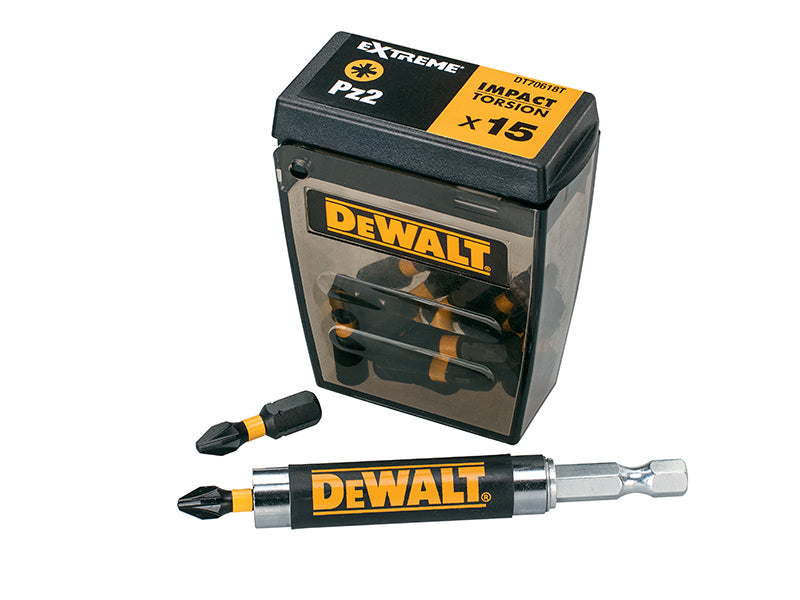 DEWALT Extreme Impact Torsion Bits PZ2 (Tic Tac Box 15) and Holder