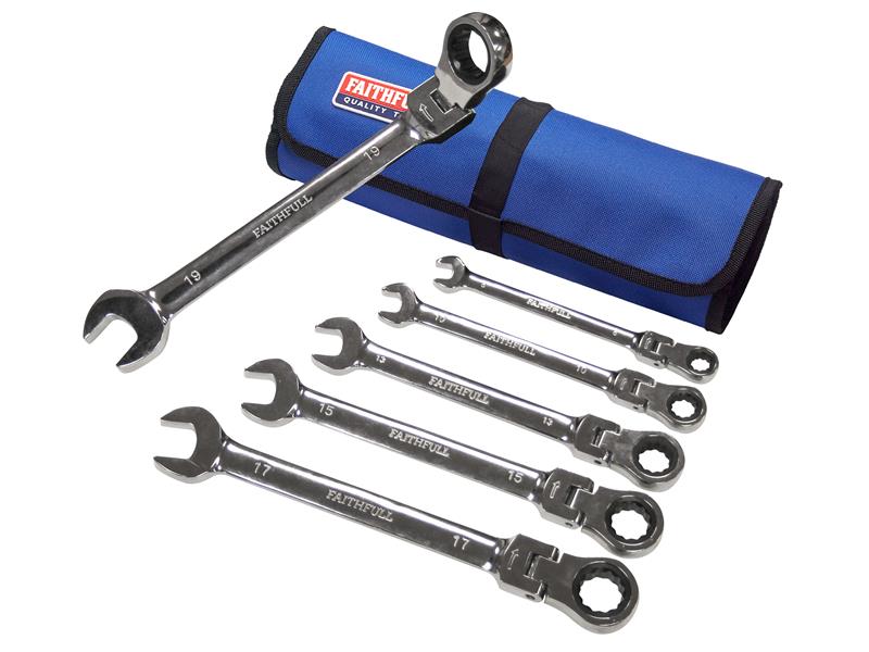 Faithfull Ratchet Combination Spanner Set in Tool Roll, 6 Piece