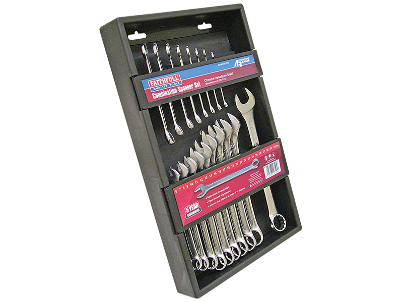 Faithfull Chrome Vanadium Combination Spanner Set, 18 Piece