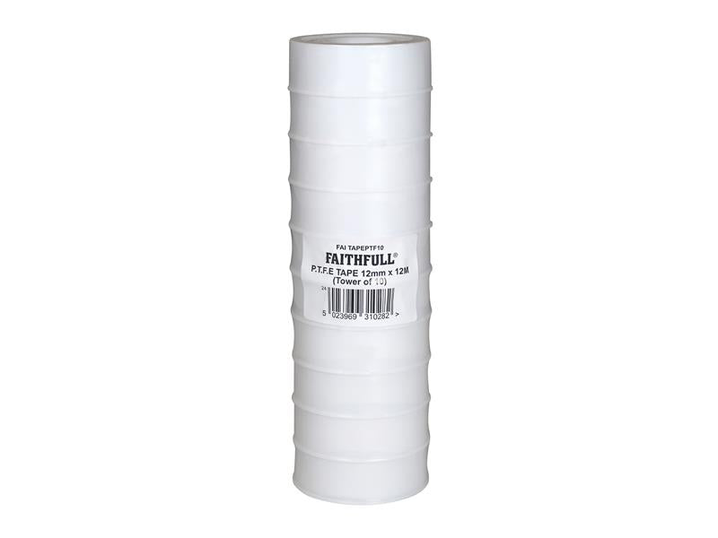 Faithfull P.T.F.E Tape 12mm x 12m White (Pack 10)