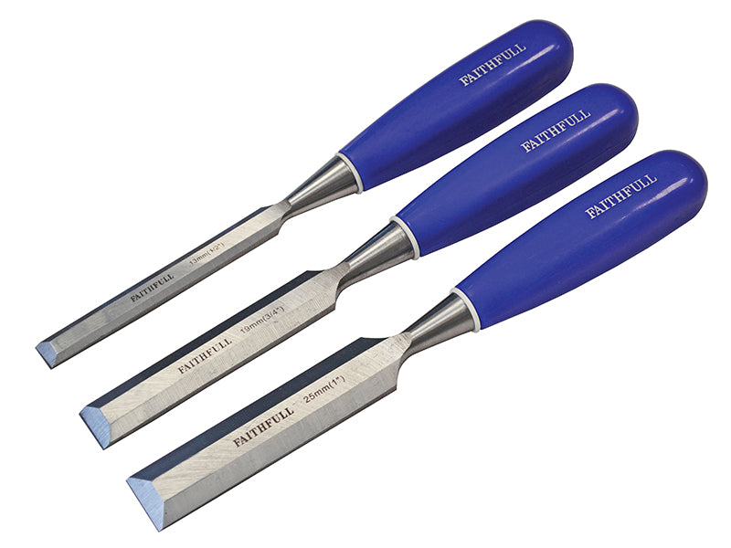 Faithfull Bevel Edge Chisel Blue Grip Set, 3 Piece