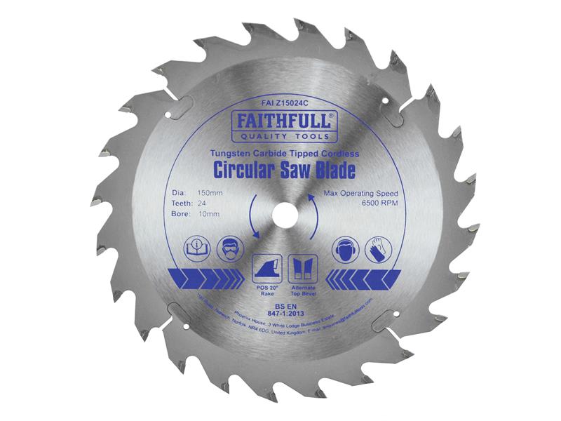 Faithfull TCT Cordless Trimsaw Blade 150 x 10mm x 24T POS