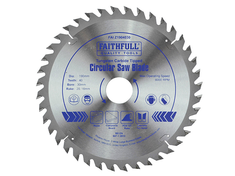 Faithfull TCT Circular Saw Blade 190 x 30mm x 40T POS