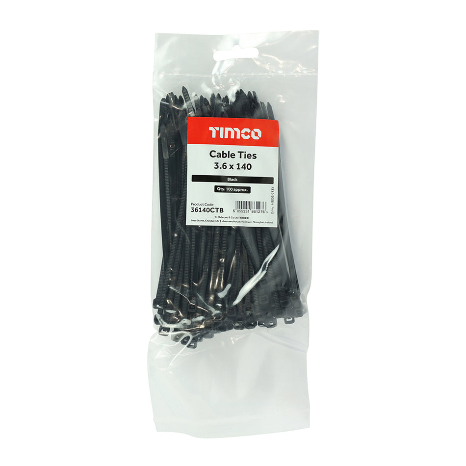 TIMCO Cable Ties Black - 3.6 x 140