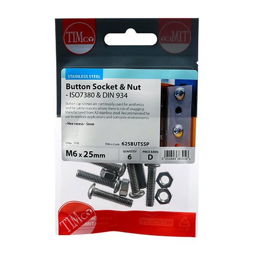 TIMCO Button Socket Screws ISO7380 A2 Stainless Steel - M6 x 25