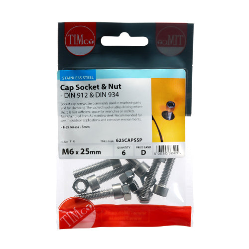 TIMCO Cap Socket Screws DIN912 A2 Stainless Steel - M6 x 25