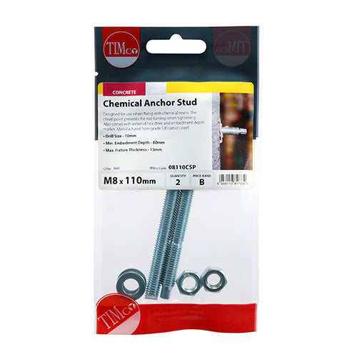 TIMCO Chemical Anchor Studs Silver - M8 x 110