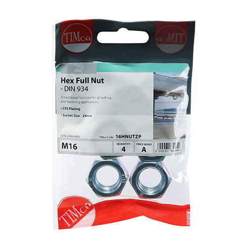 TIMCO Hex Full Nuts DIN934 Silver - M16