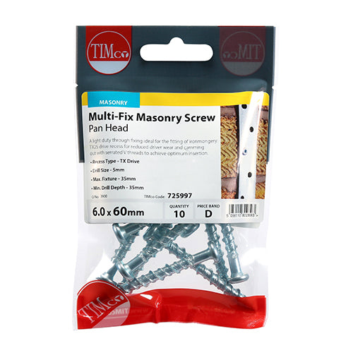 TIMCO Masonry Screws Pan Head Silver - 6.0 x 60