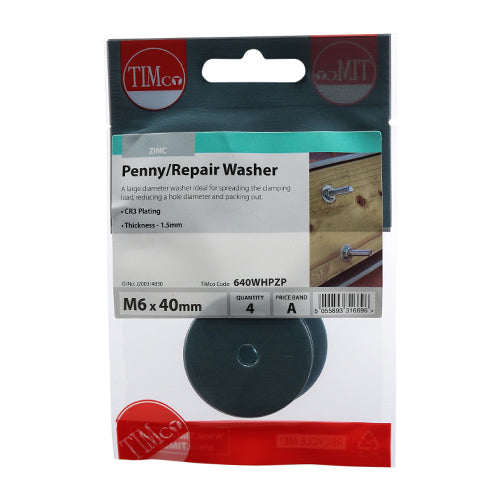 TIMCO Penny / Repair Washers DIN9054 Silver - M6 x 40