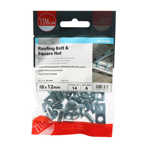 TIMCO Roofing Bolts & Square Nuts Silver - M6 x 12