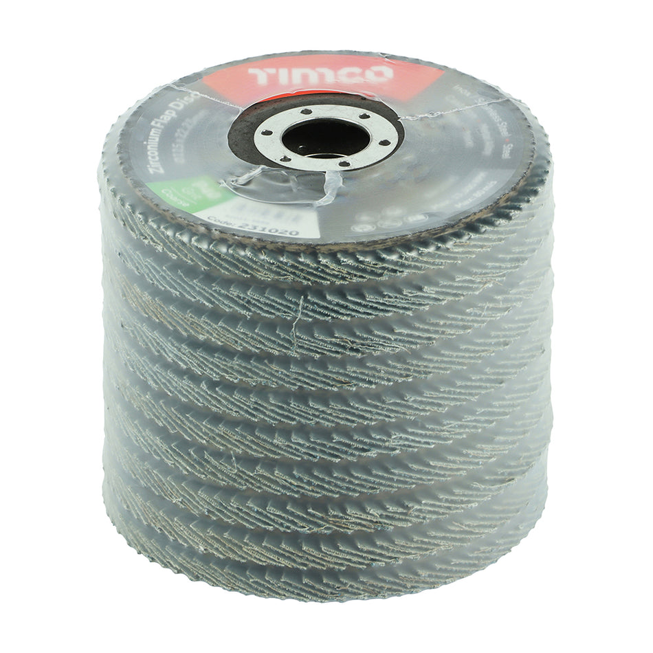 TIMCO Set of Flap Discs Zirconium Type 29 Conical P40 Grit - 115 x 22.23