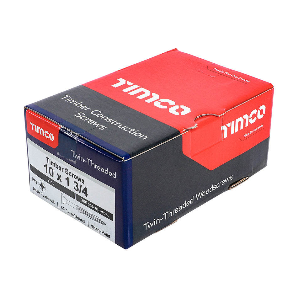 TIMCO Twin-Threaded Countersunk Silver Woodscrews - 10 x 1 3/4