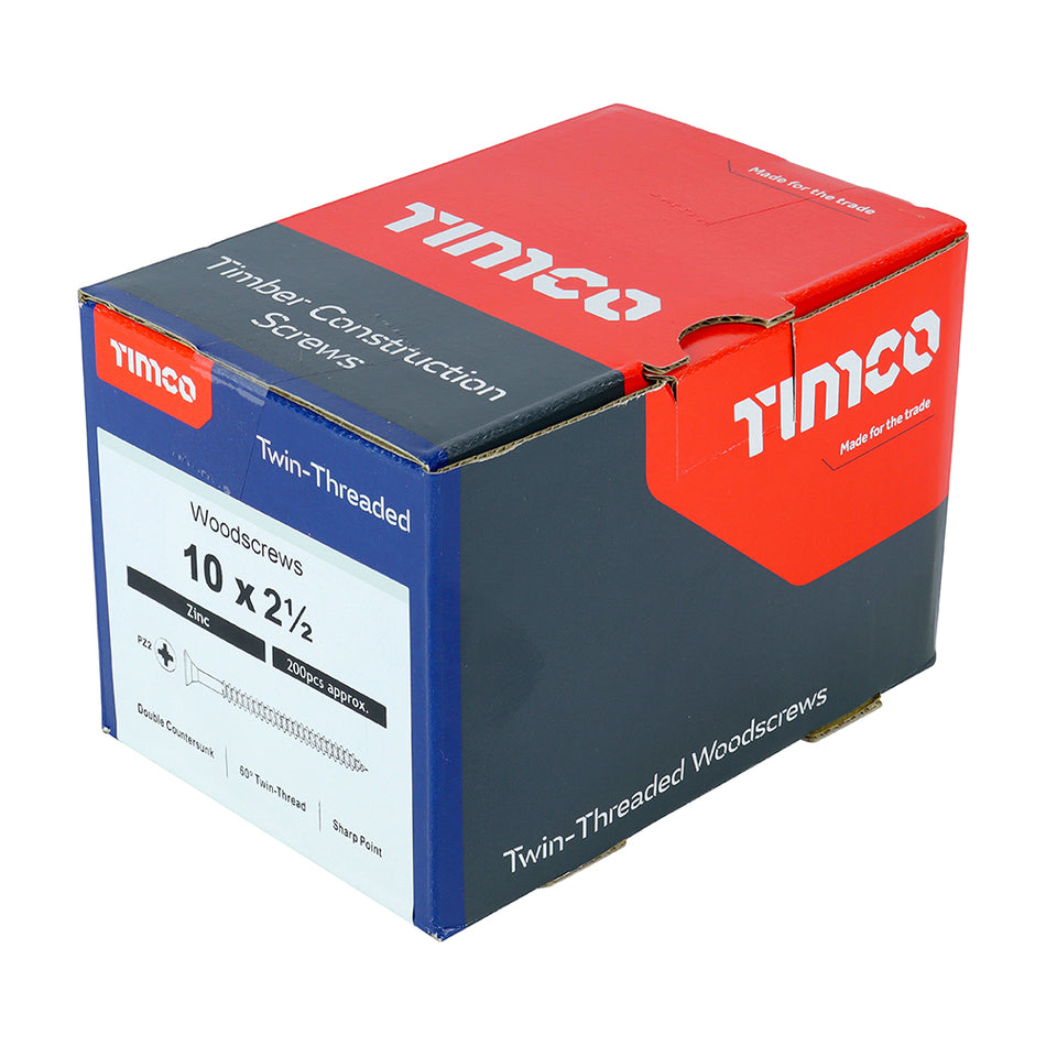 TIMCO Twin-Threaded Countersunk Silver Woodscrews - 10 x 2 1/2