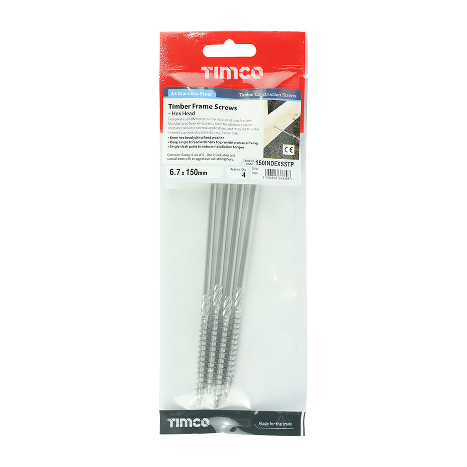 TIMCO Timber Screws Hex Flange Head A4 Stainless Steel - 6.7 x 150