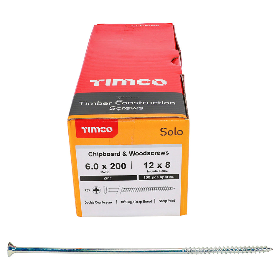 TIMCO Solo Countersunk Silver Woodscrews - 6.0 x 200