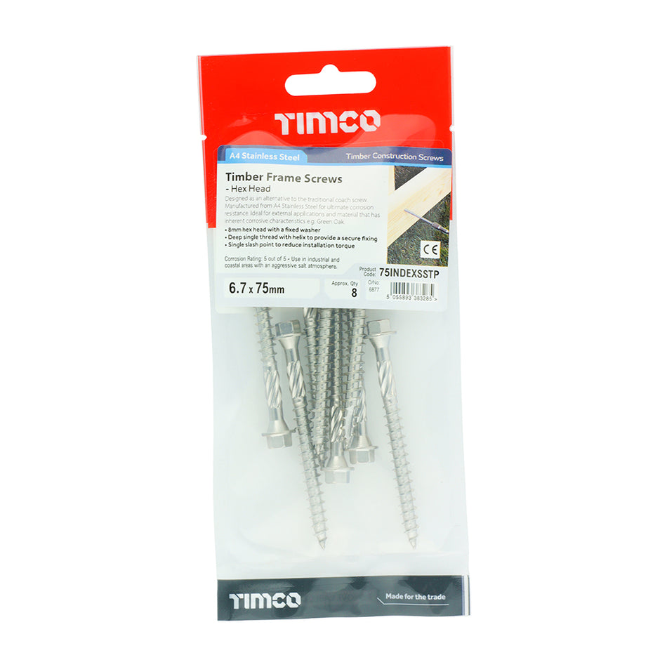 TIMCO Timber Screws Hex Flange Head A4 Stainless Steel - 6.7 x 75