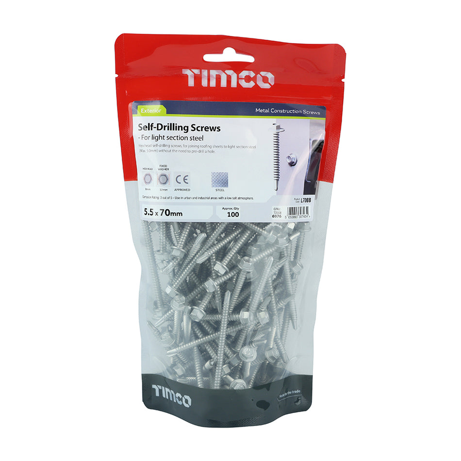 TIMCO Self-Drilling Light Section Screws Exterior Silver - 5.5 x 70
