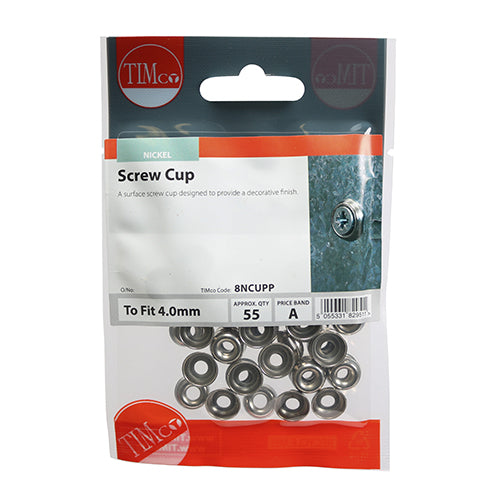 TIMCO Screw Cups Nickel - To fit 8 Gauge Screws