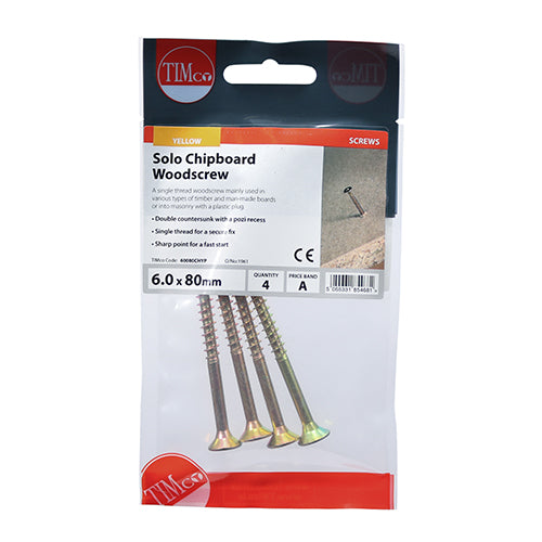 TIMCO Solo Countersunk Gold Woodscrews - 6.0 x 80