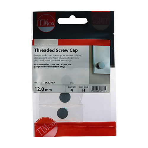 TIMCO Threaded Screw Caps Solid Brass Polished Chrome - 12mm