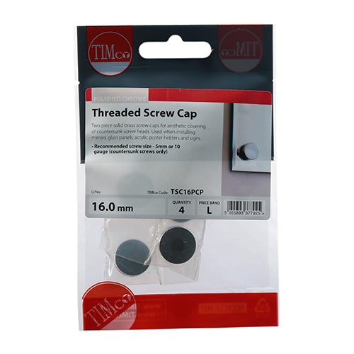 TIMCO Threaded Screw Caps Solid Brass Polished Chrome - 16mm